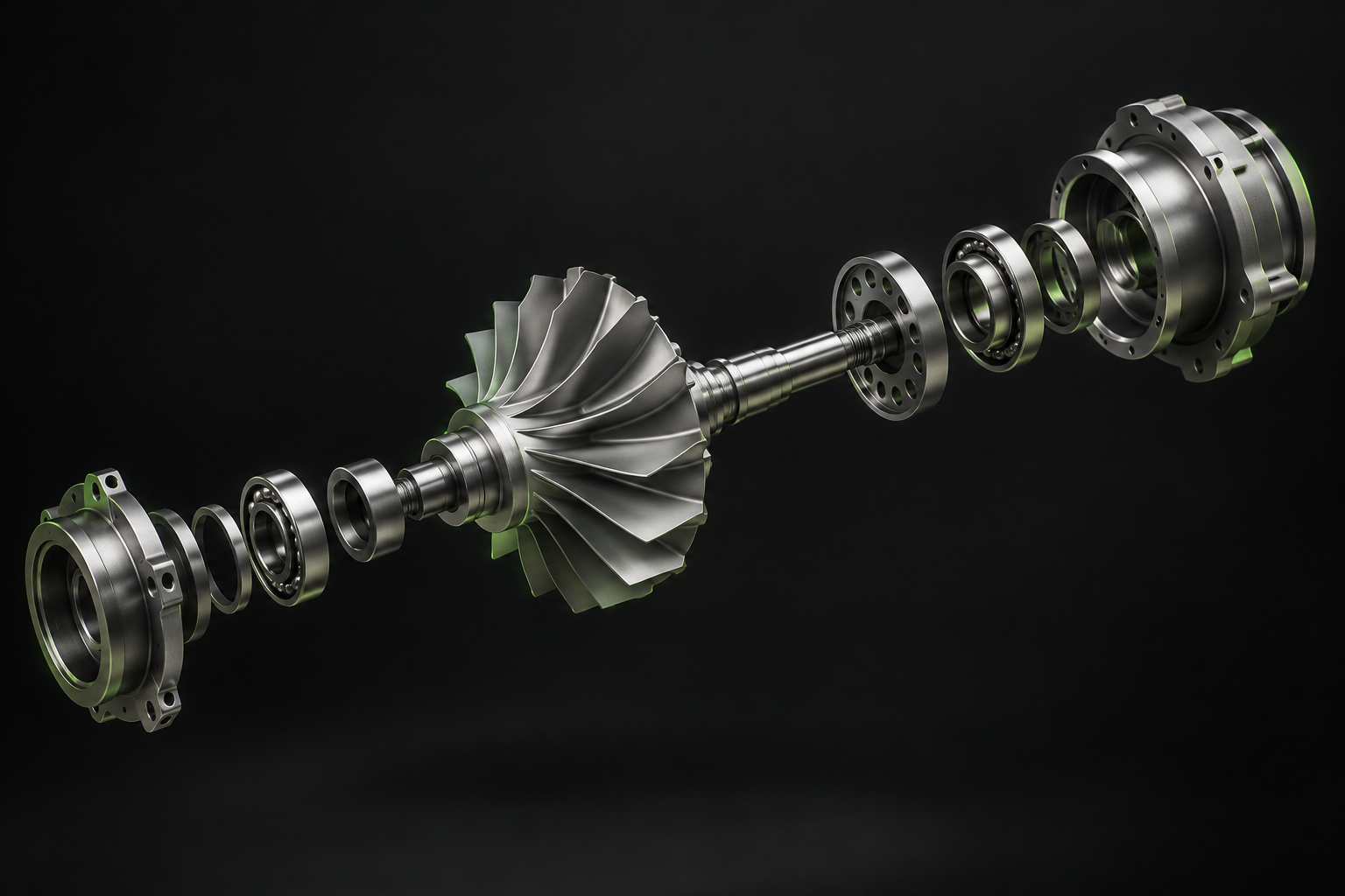 Conceptual exploded view of a precision metallic rotor assembly